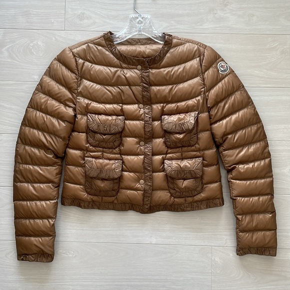 Moncler Jackets & Blazers - Moncler Tan Cropped Down Jacket